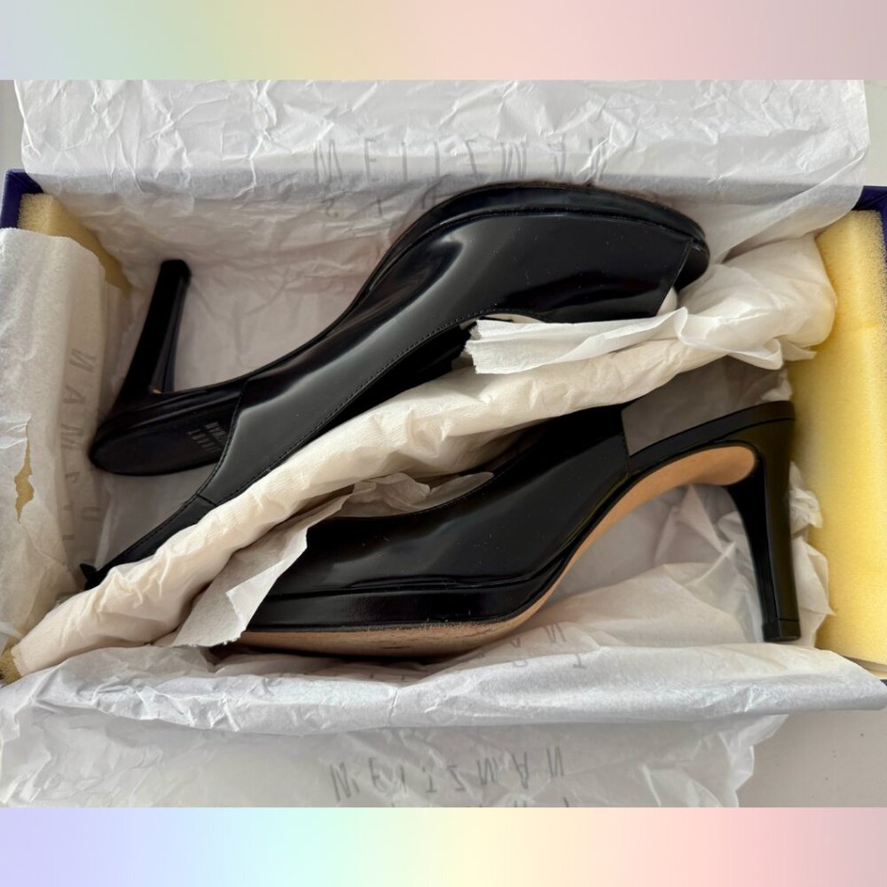 Stuart Weitzman “Slinky S5” Black Patent Slingback Heels – Size 7